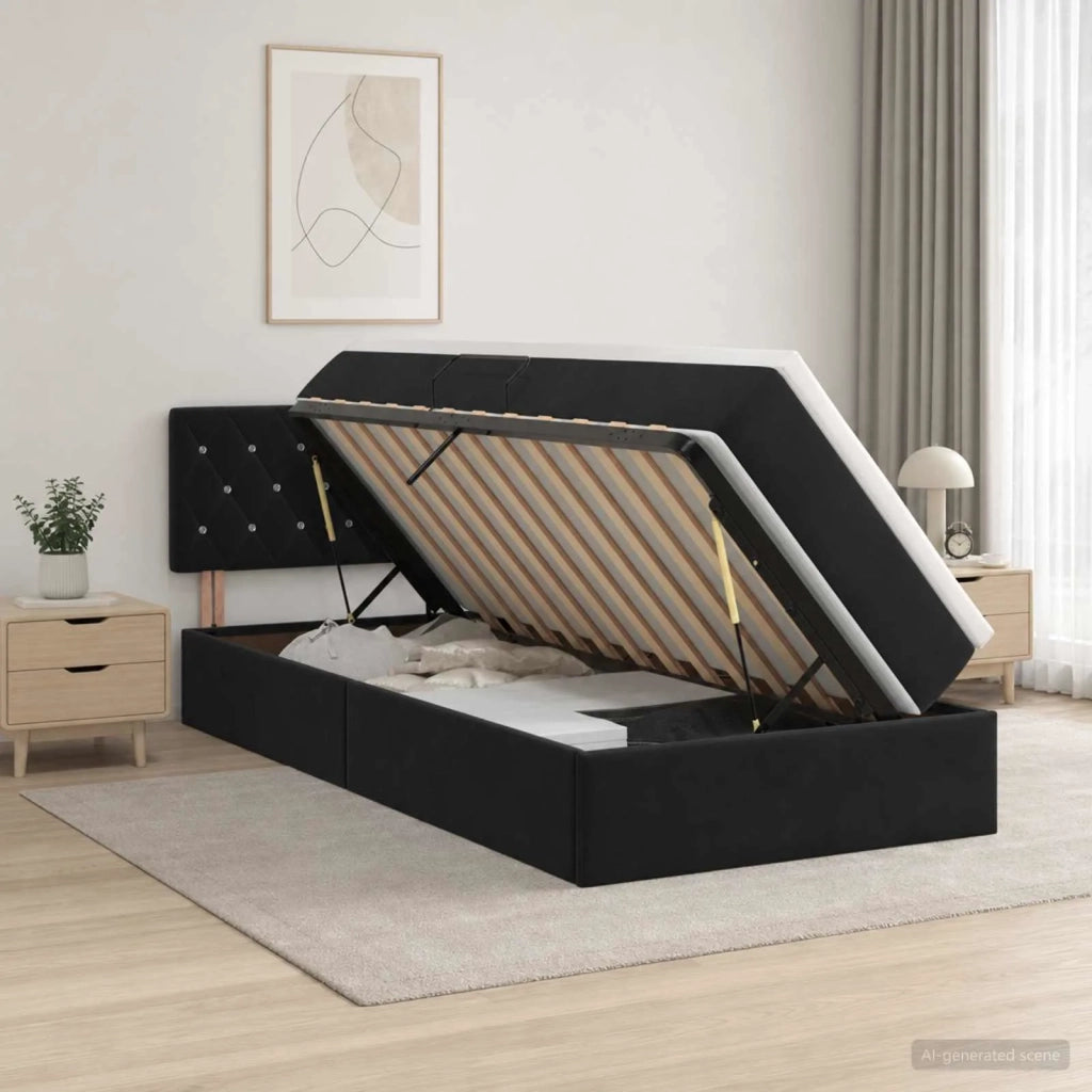 Letto con Contenitore con testiera Nero 90 x 200 cm Velluto 3458723
