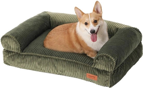Hondenbed per grandi cani, Bancopassaggio morbido con strato di TPU impermeabile, Tela corduroy, Lavabile e antiscivolo, Coperchio rimovibile con chiusura a zip, 93 x 63 x 22 cm, Verde