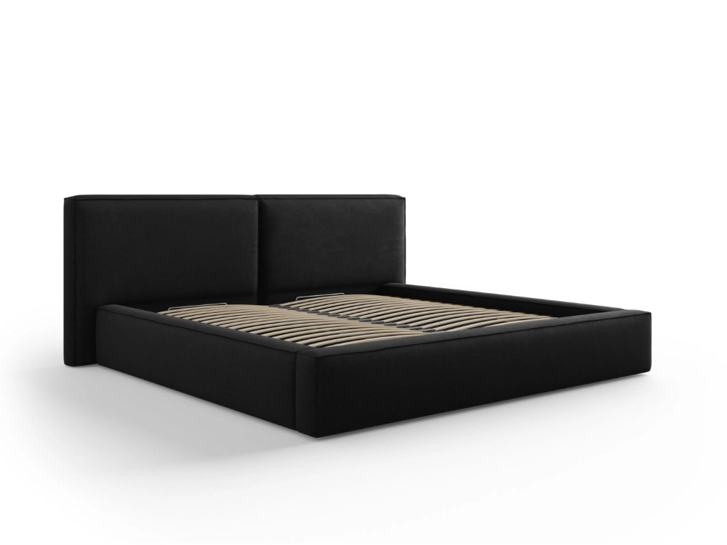 Cosmopolitan Design - Letto a cassettone con testiera doppia "Arendal" 200x200cm in tessuto strutturato nero 