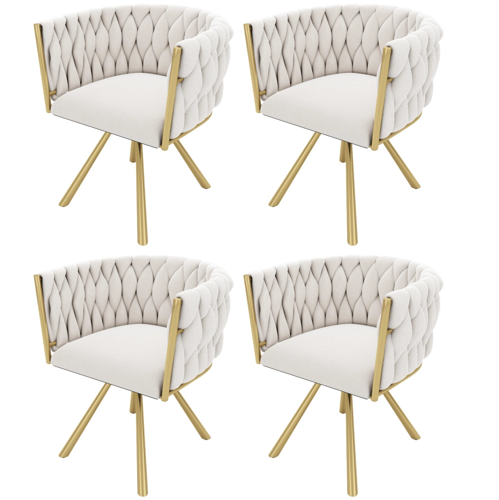 Set di 4 sedie da pranzo girevoli a 360° in velluto beige e oro