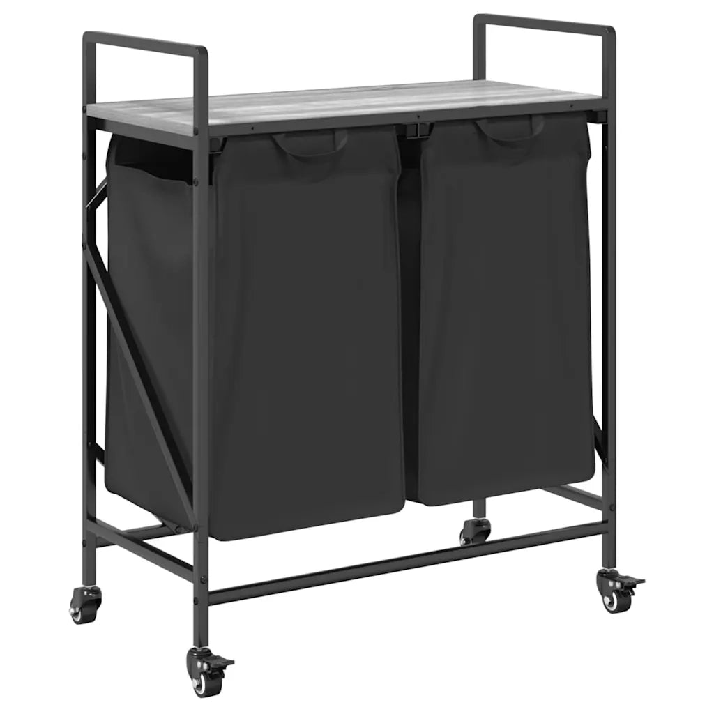 Cesto della Biancheria 2 Scomparti con Ruote Grigio Sonoma CFW9573244