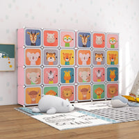 Armadio portatile per bambini, Armadio con 12 cubi con 2 sezioni appendibili com¨° con cartoon Rosa-Scaffalature