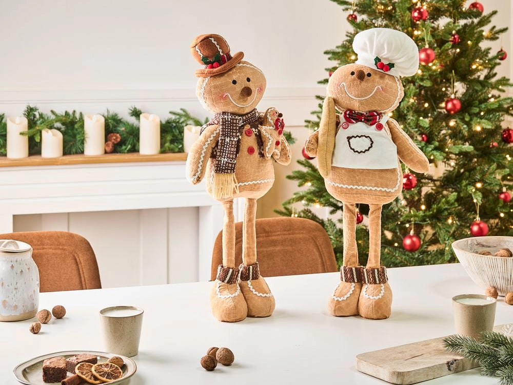 Set di 2 statuette decorative in tessuto marrone, peluche in piedi con l'Omino di Pan di Zenzero