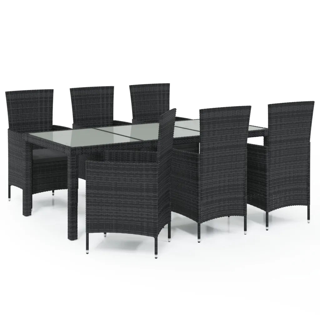 Set Mobili da Giardino 7 pz con Cuscini in Polyrattan Nero cod mxl 38552
