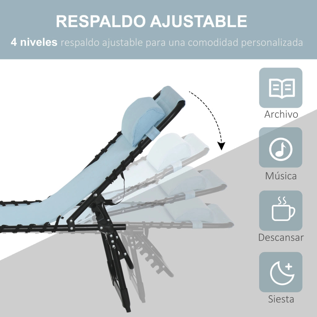 Tumbona Pieghevole con Poggiatesta ¨C zephmum ¨C Grigio 189x58x30 cm