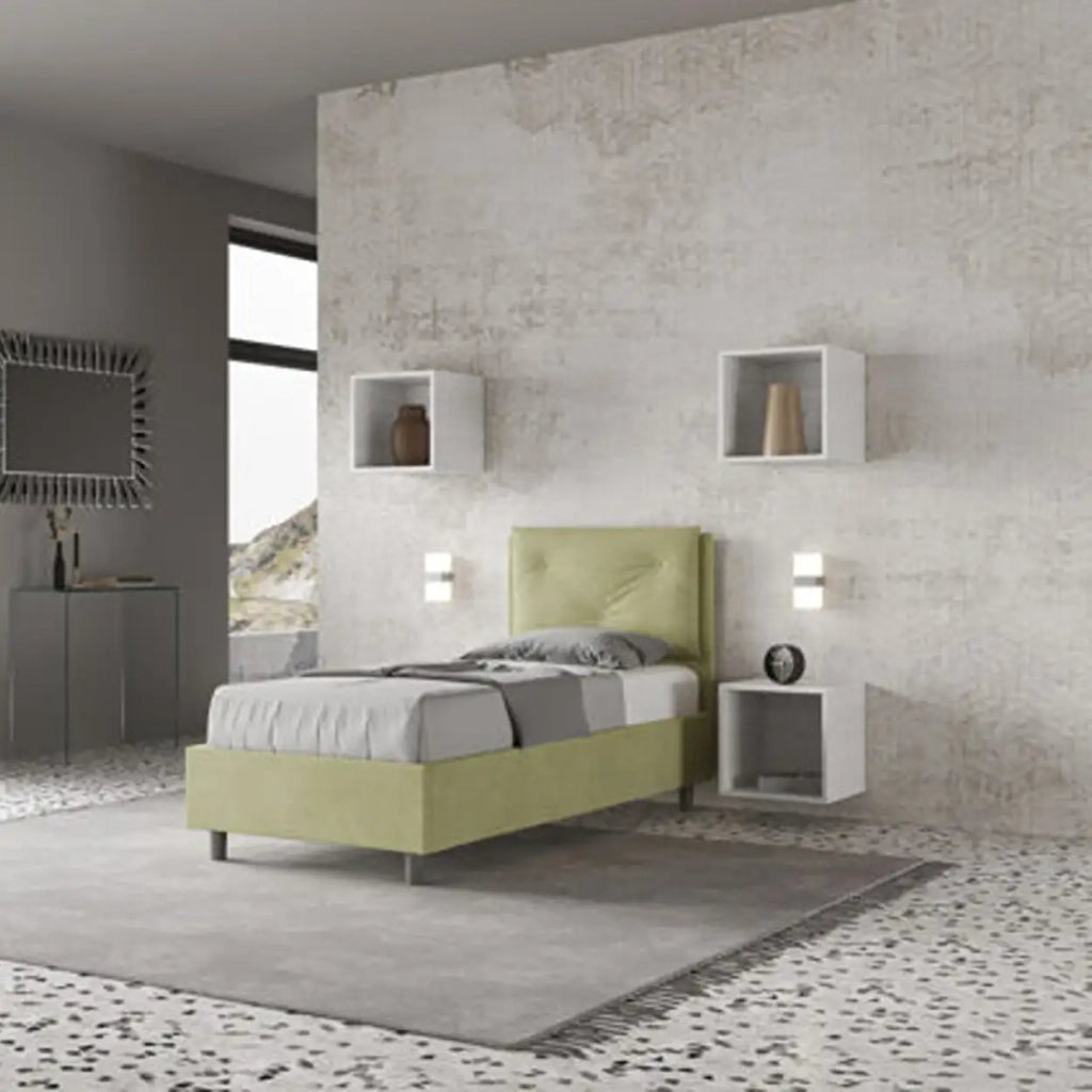 Letto singolo senza rete imbottito 80x190 microfibra tè verde Appia
