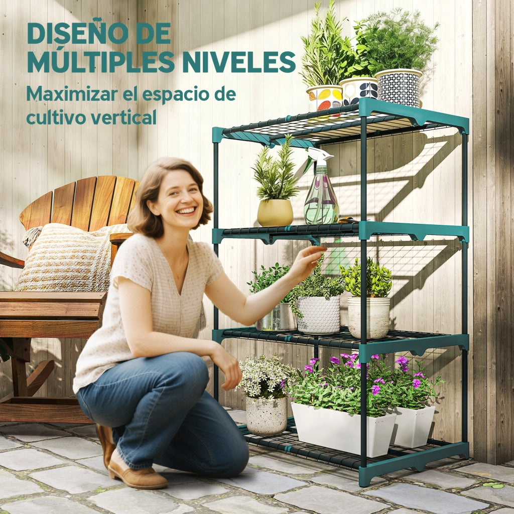 Libreria per Piante a 4 Livelli ¨C Zephmum ¨C Verde 67x49x105 cm