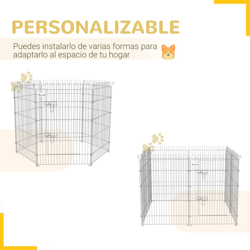 Recinto per Cani Pieghevole 8 Pezzi con Porta ¨C zephmum ¨C Grigio Acciaio 63x91 cm