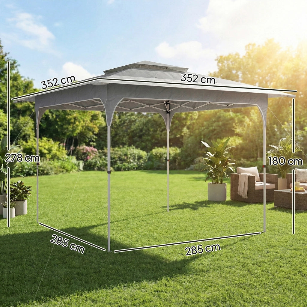 Gazebo Pop Up Pieghevole 3.5x3.5 m con Doppio Tetto e Borsa, in Metallo e Tessuto Oxford, Grigio Scuro