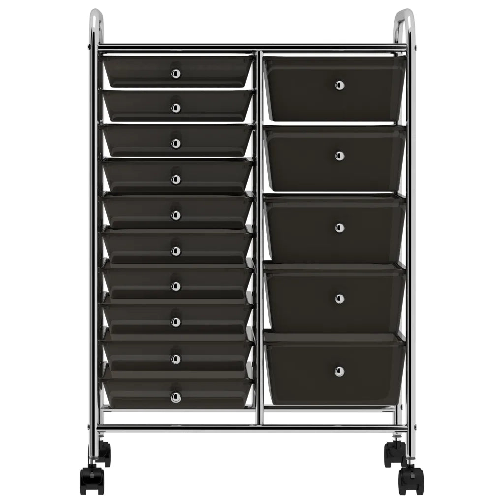 Carrello Portaoggetti XXL con 15 Cassetti Nero in Plastica