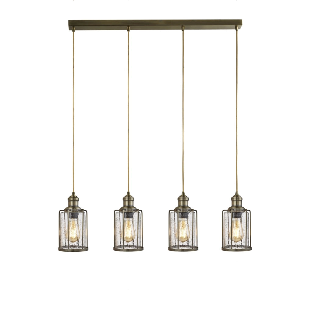 Lampadario Contemporaneo Tubi Acciaio Ottone Vetro 4 Luci E27