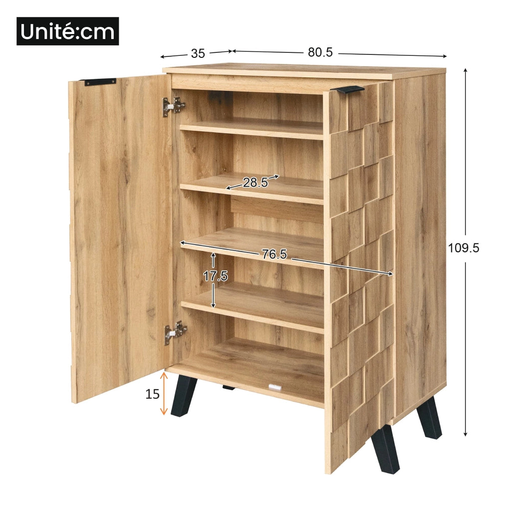 OKWISH Scarpiera con 2 ante, 5 vani e 4 ripiani regolabili, per ingresso, colore legno, 80.5 x 35 x 109.5 cm