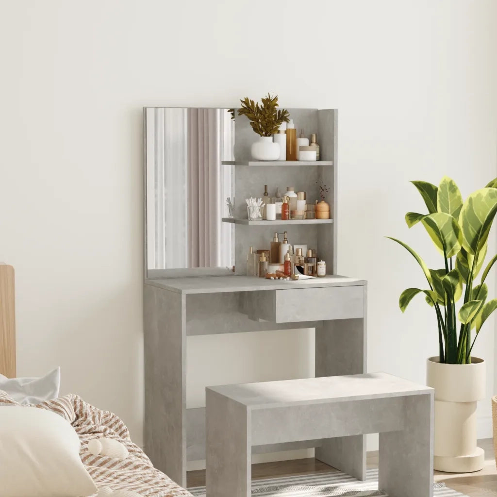 Toeletta | Tavolo da Trucco con Specchio Grigio Cemento 74,5x40x141 cm