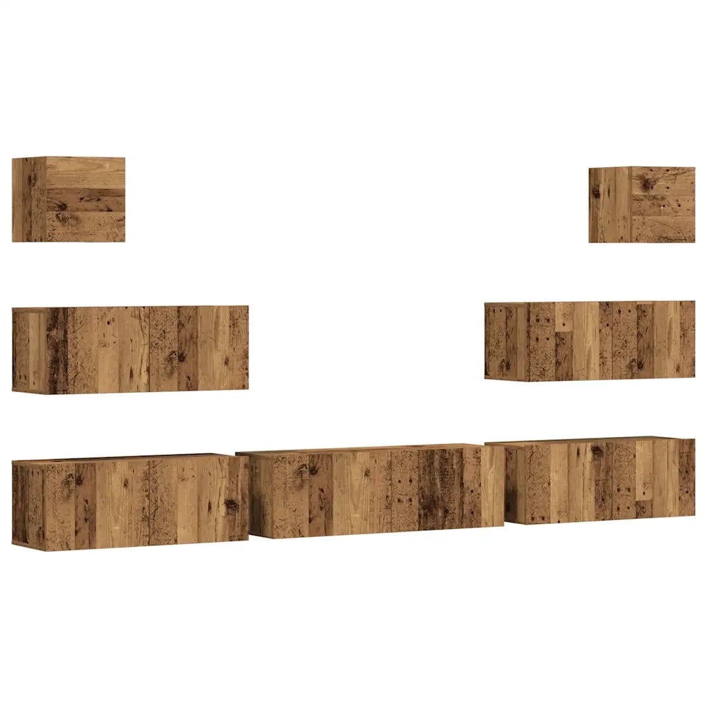 Set Mobile TV 7 pz-Set di 7 Credenza per TV Montato a Parete Legno Antico in Truciolato 689421