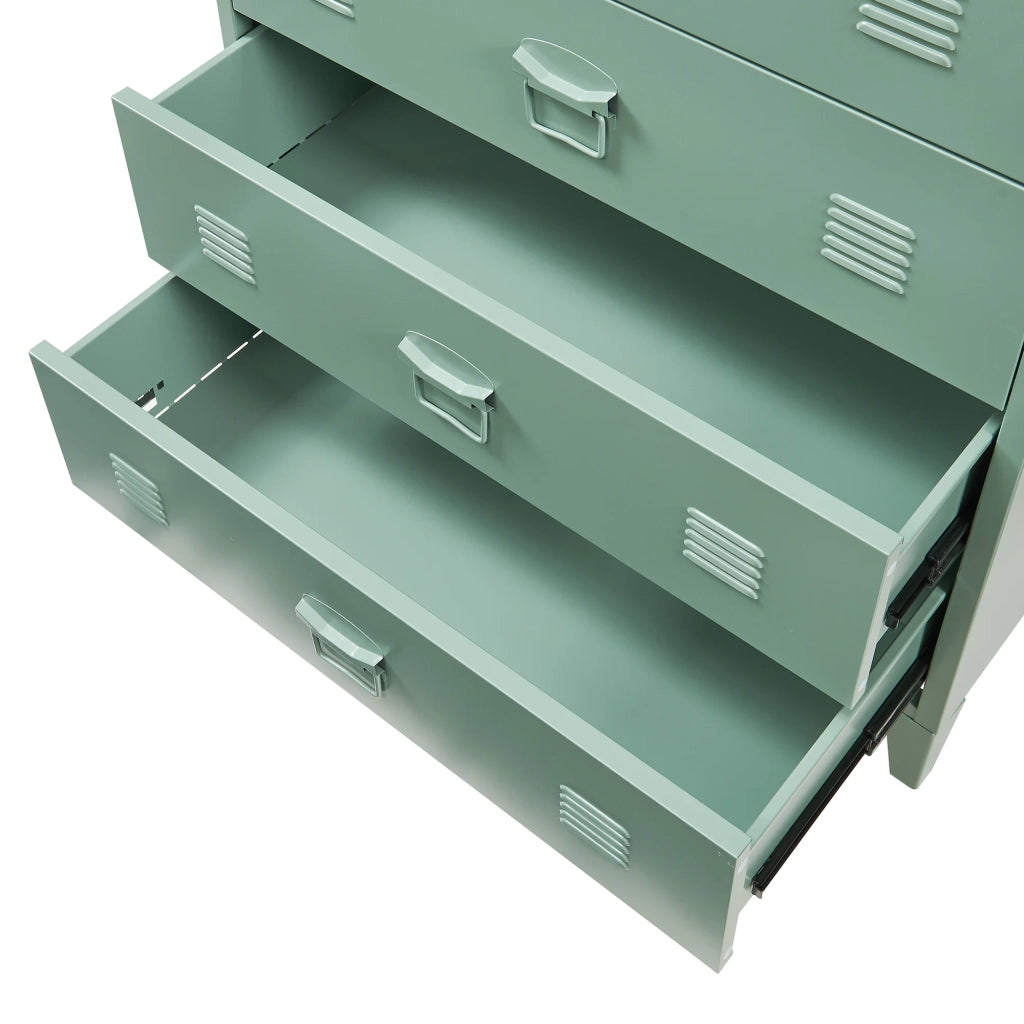 Pratica cassettiera in metallo per ingresso soggiorno o camera da letto con 4 cassetti acciaio 92 x 80 x 40 cm verde opaco 03_0009308