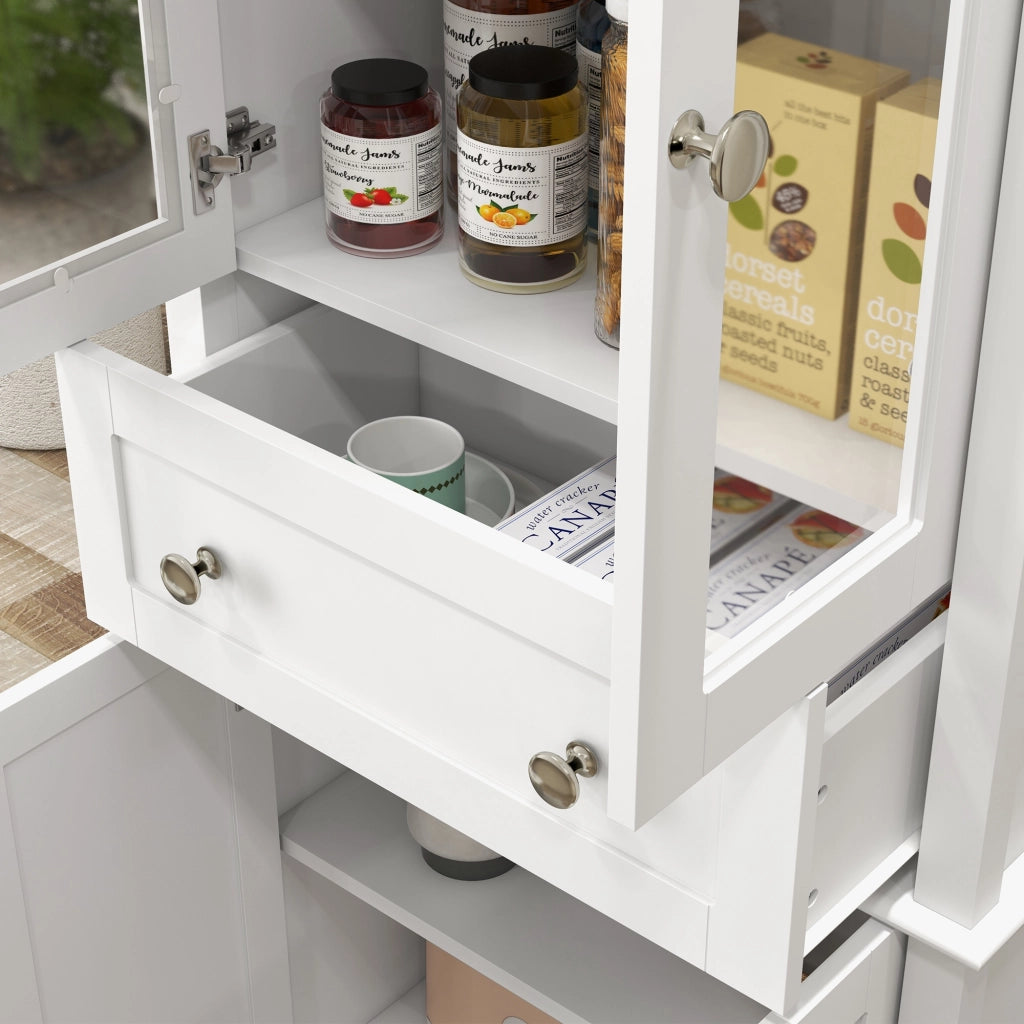 Mobile dispensa cucina con ante in vetro temperato e cassetto ¨C Xylo ¨C Bianco 61x35x168,5 cm