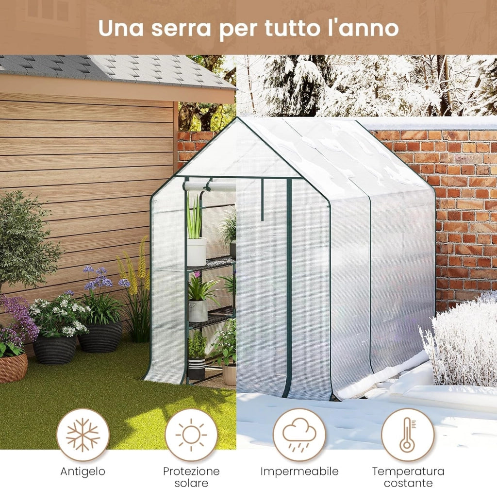 Serra da Giardino con Telo in PE Vivaio per Piante Fiori da Balcone e Terrazzo Bianco
