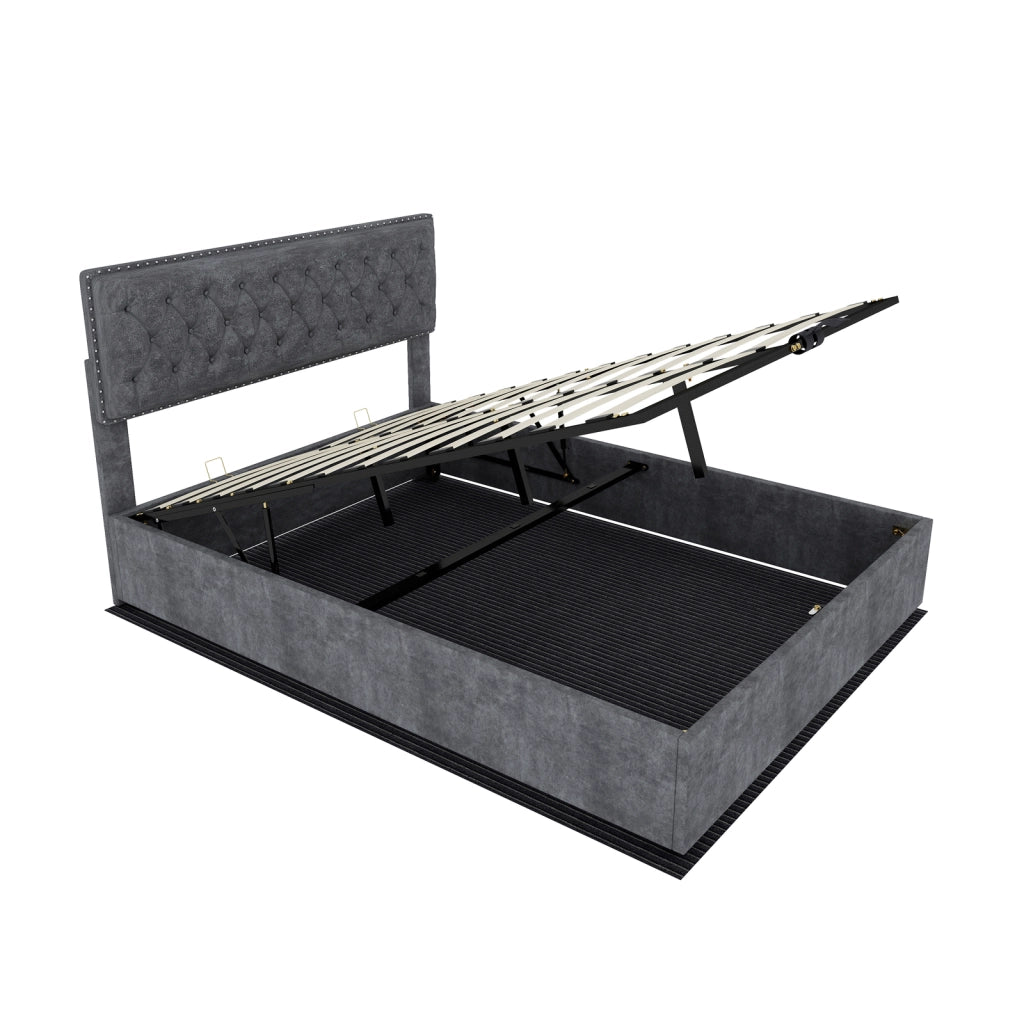 Letto imbottito moderno con testiera e vano a pistone, 140x200 cm, grigio