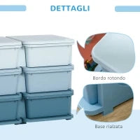 Cassettiera 6 Cassetti per Bambini 3-6 Anni con Bordi Arrotondati, in PP Blu, 75x37x56.5 cm