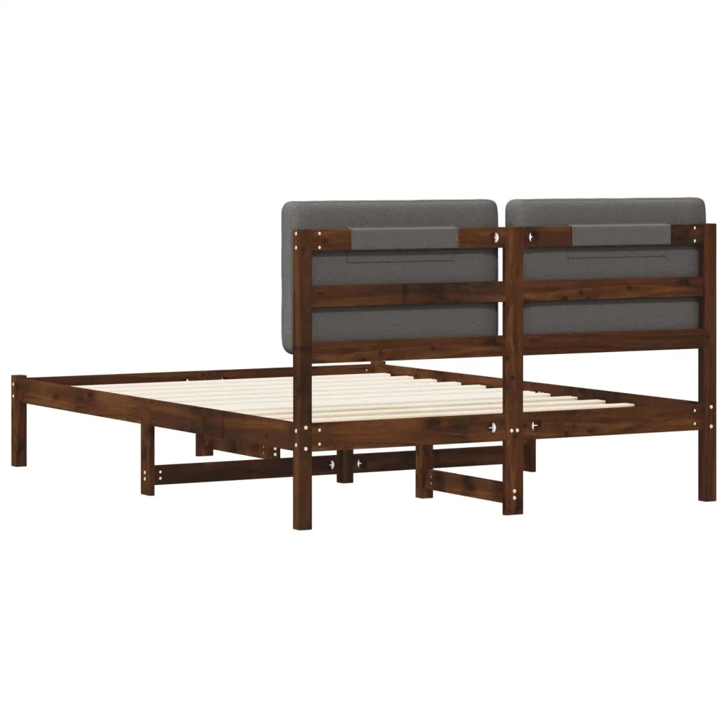 Letto con Testiera Rivestita Marrone scuro e grigio chiaro 903980