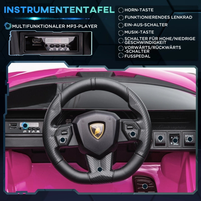 Macchina elettrica per bambini, Lamborghini, 3-5 km/h, con telecomando, per bambini dai 3 ai 5 anni, rosa
