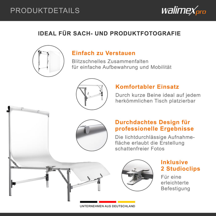 Tavolo fotografico Tavola altezza di ripresa 28 cm, fotografia di prodotti con superficie di diffusione, portata 5 kg, sfondo da studio fotografico