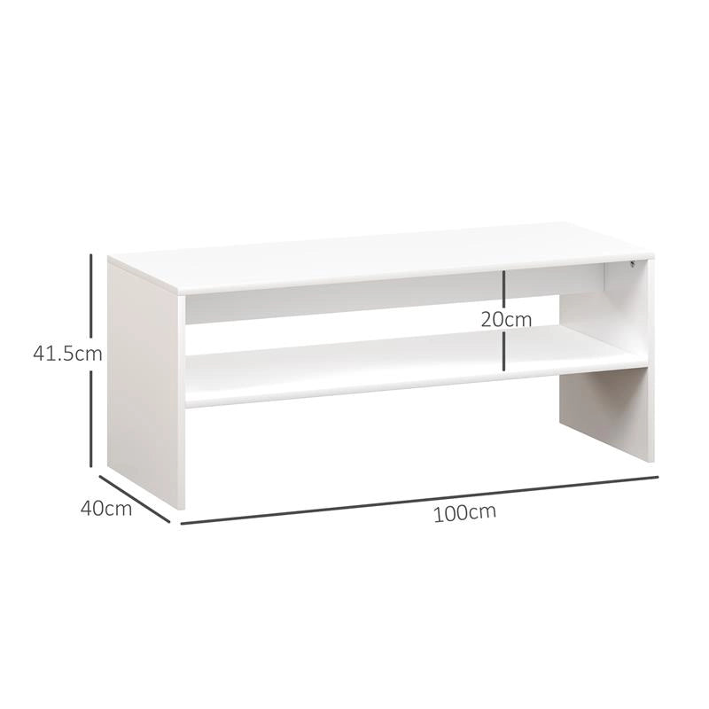 TAVOLINO DA CAFFÈ MODERNO IN LEGNO A 2 LIVELLI CON RIPIANO APERTO, 100X40X41.5 CM, BIANCO