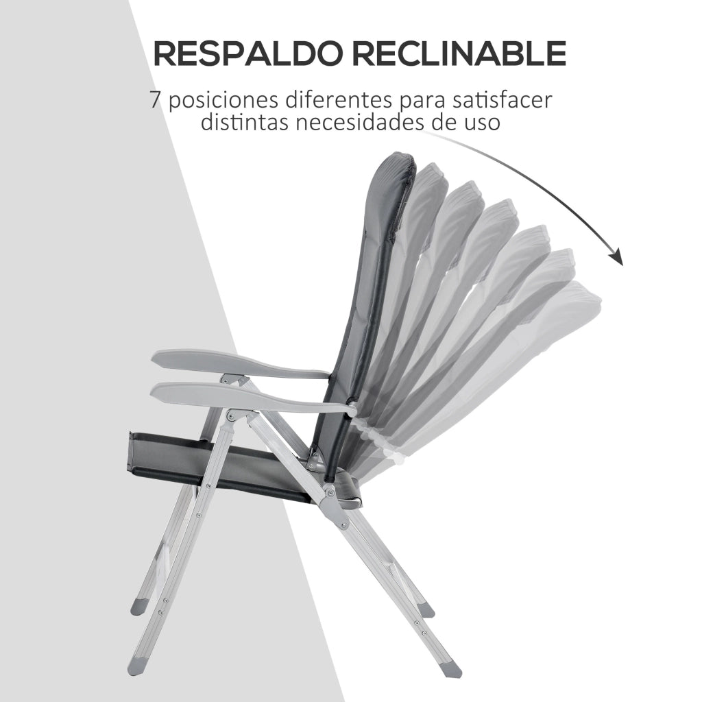 Sedia da giardino pieghevole in alluminio con schienale regolabile e poggiatesta imbottito per esterno ¨C zephmum ¨C grigio 75x61.5x114.5 cm