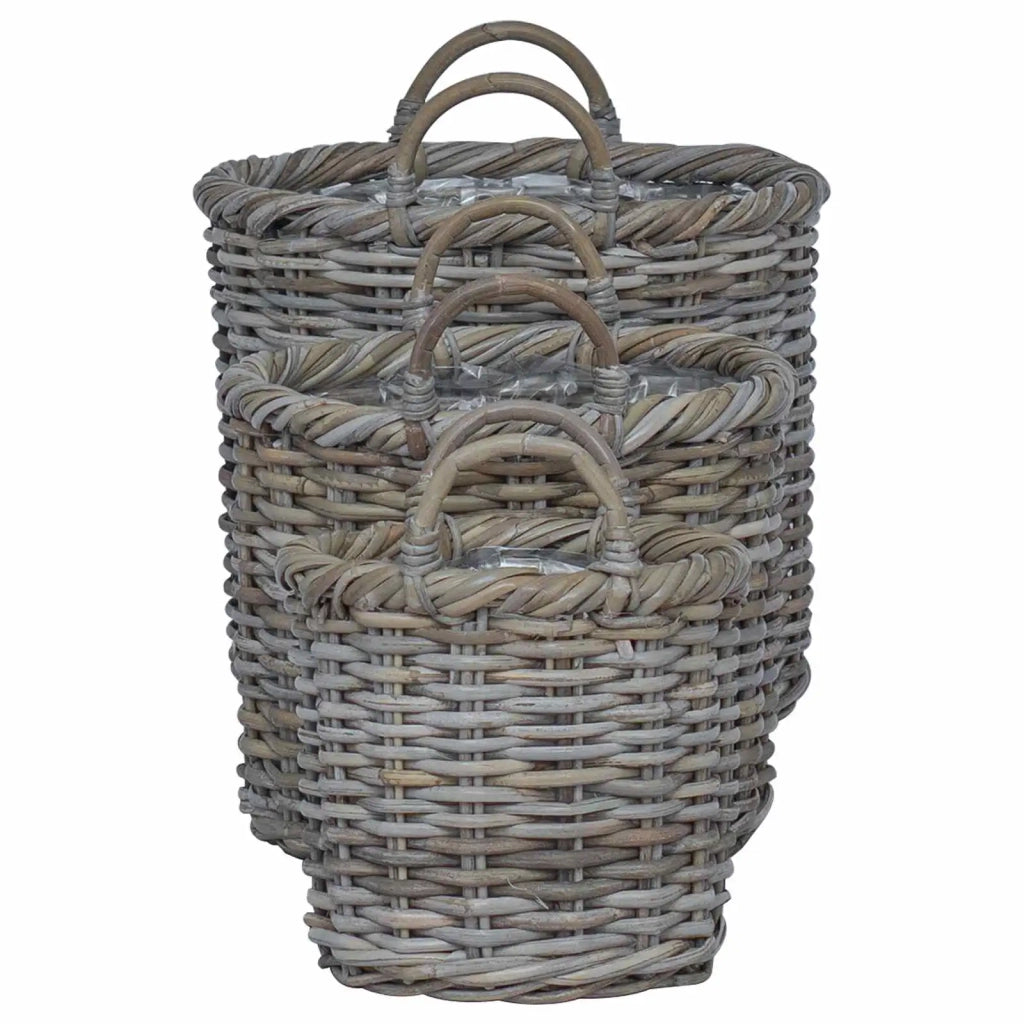 Cesto per Piante 3 pcs Grigio Kubu Rattan Kubu