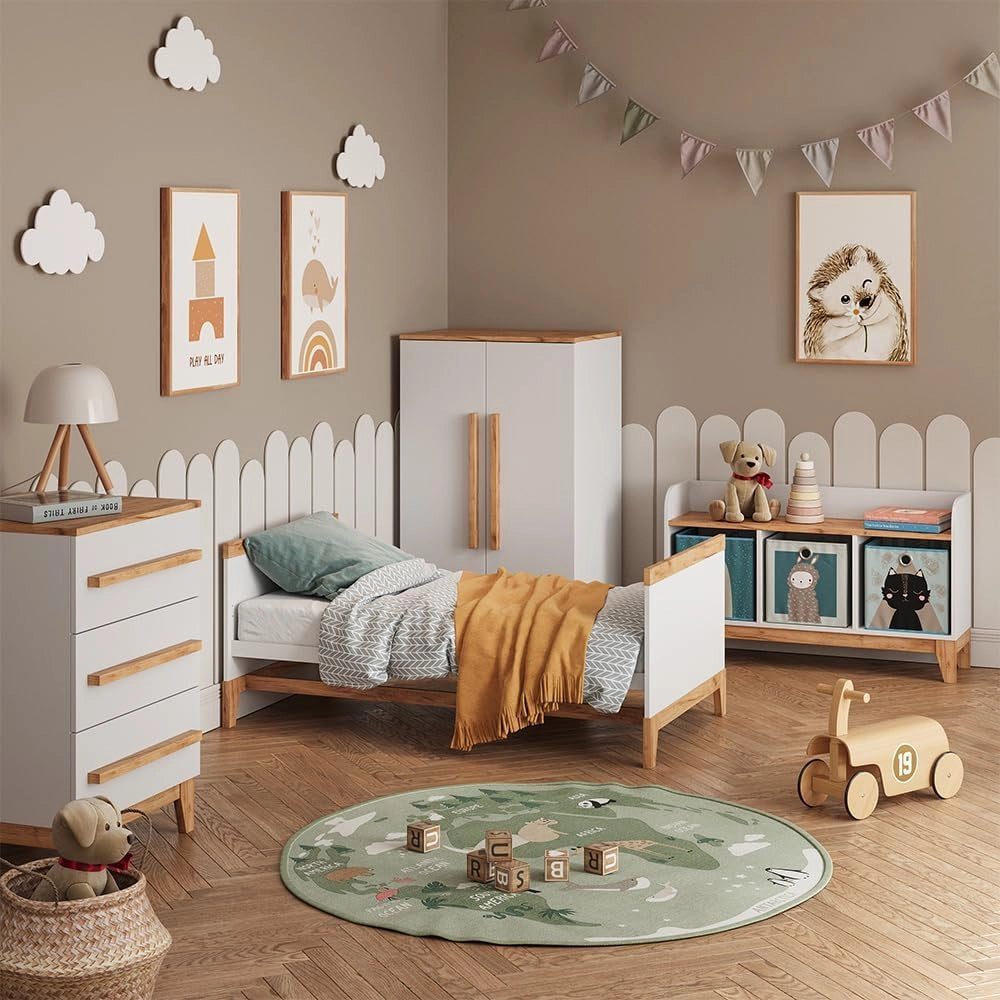 Scaffale per bambini Malia, Bianco/Artisan, 80 x 46 cm, per la conservazione di libri, giocattoli e raccoglitori