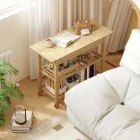 Carrello Cucina in Legno di Bambù con 2 Cassetti, 2 Ripiani a Doghe e 2 Rotelle, 100x43x75 cm, Legno