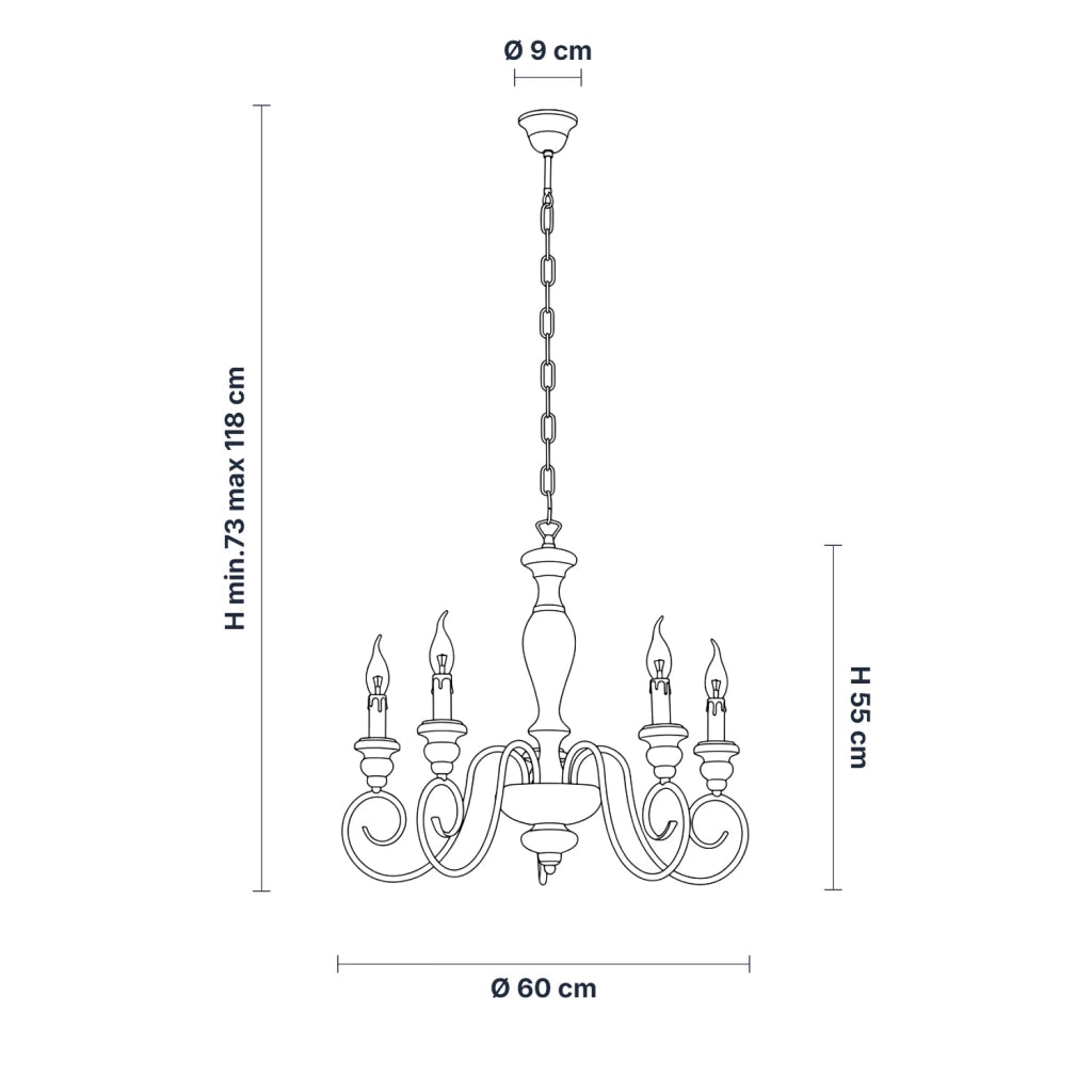 Lampadario Shabby Chic Cascina Bianco 5 Luci E14