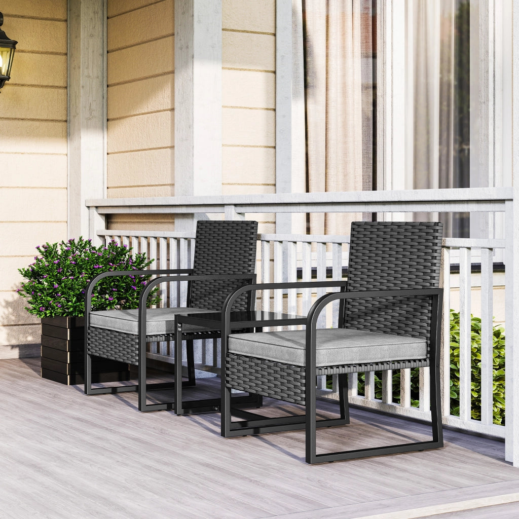 Set Giardino 2 Poltrone e Tavolino in Rattan ¨C zephmum ¨C Nero, Vetro