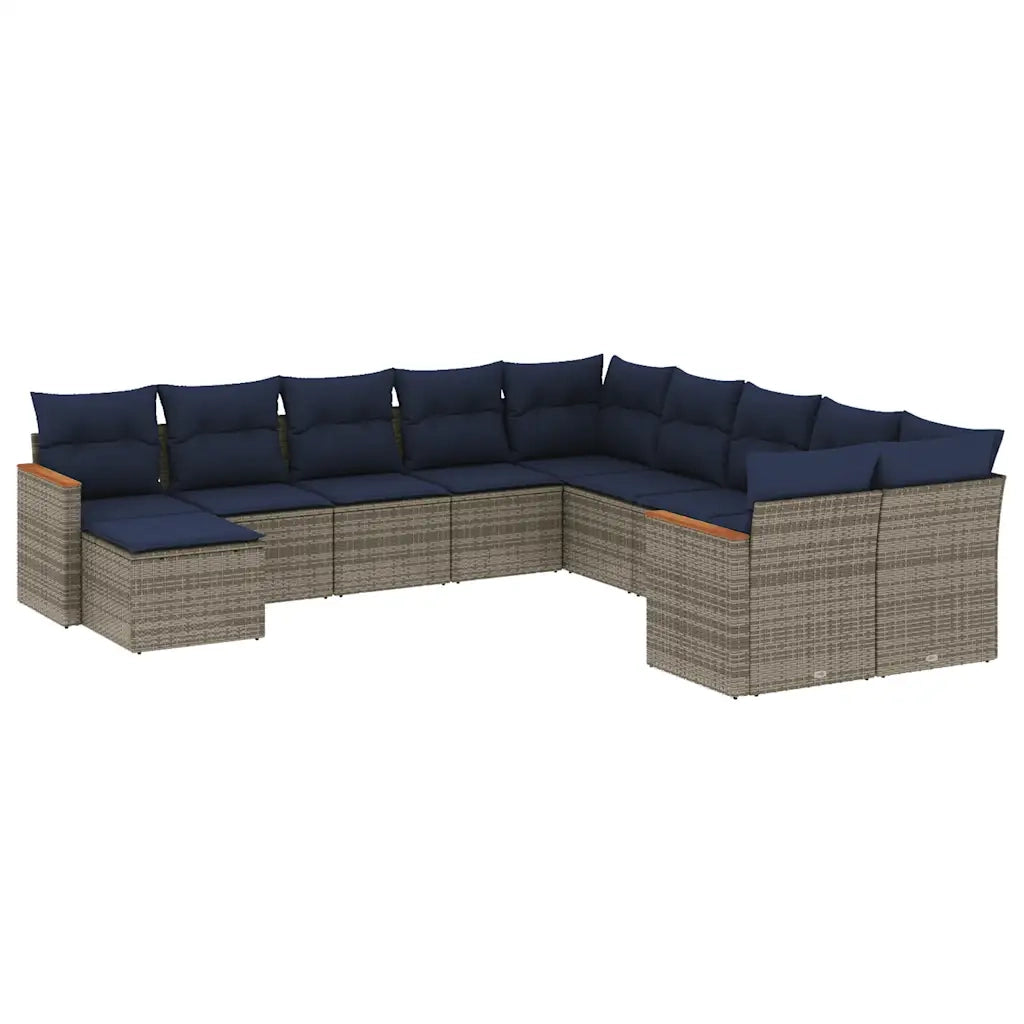 Set Divani da Giardino 11 pz con Cuscini Grigio in Polyrattan 3226572