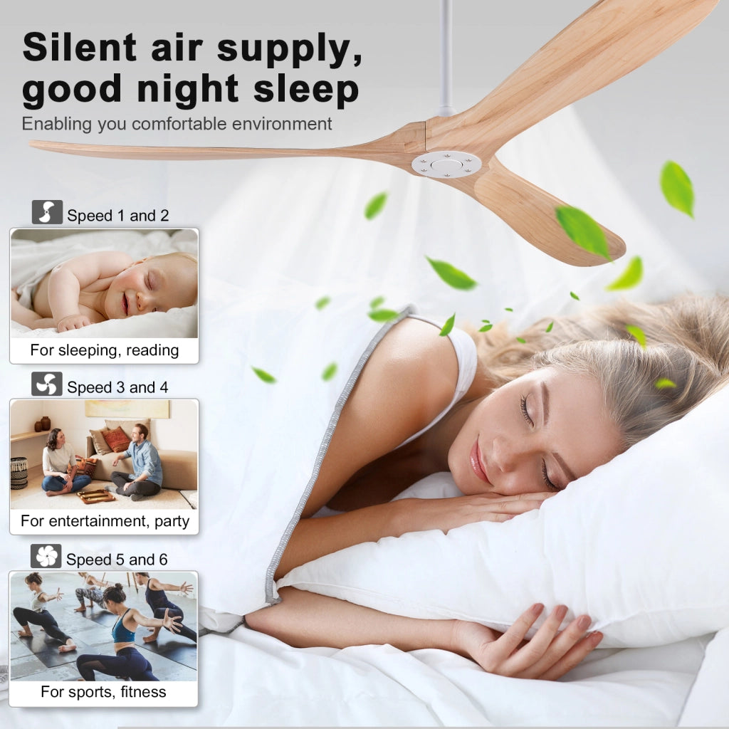 Ventilatore da soffitto 70 pollici senza luce, color legno naturale, impermeabile, extra grande, per esterni, motore DC silenzioso reversibile