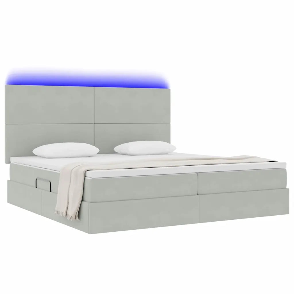 Letto con contenitore e LED Grigio chiaro 200 x 200 cm Velluto 3372627