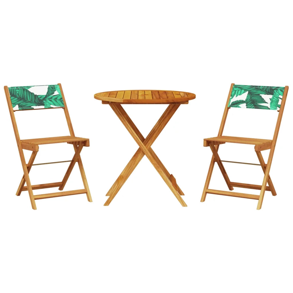 Set da Bistrot 3 pz | Set Salotto da Giardino Motivo Foglie in Tessuto e Legno Massello