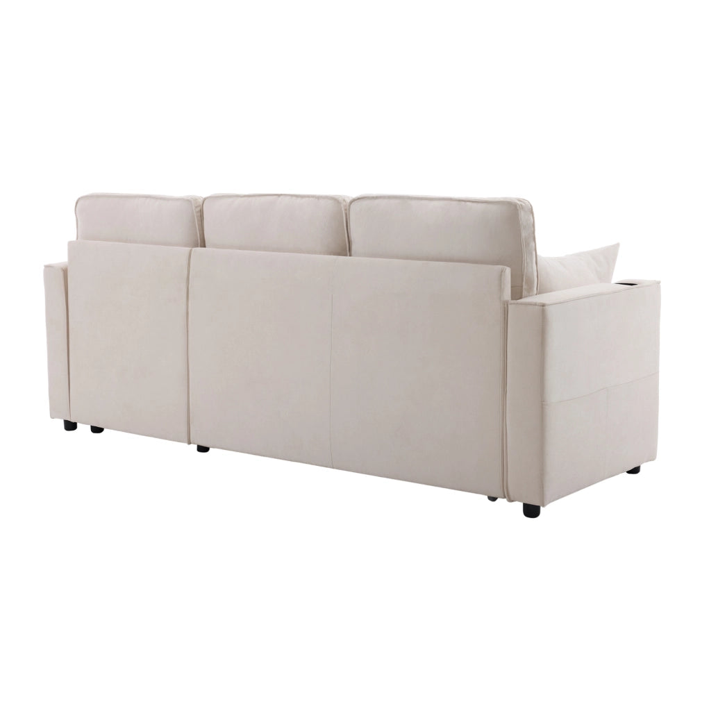 Divano letto reversibile con contenitore e portabicchieri in cotone e lino beige