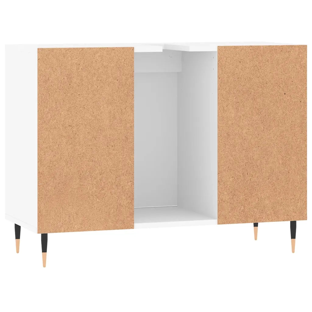 Mobiletto da bagno dal design industriale con vani contenitori flessibili 80 x 33 x 60 cm legno composito bianco 02_0049049