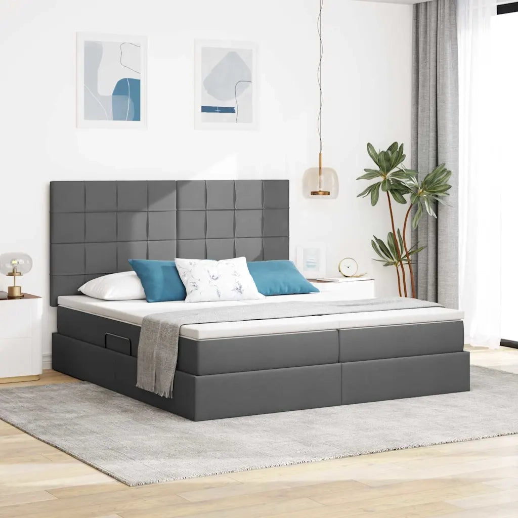 Letto con strisce LED Grigio scuro 200 x 200 cm Tessuto 3372840