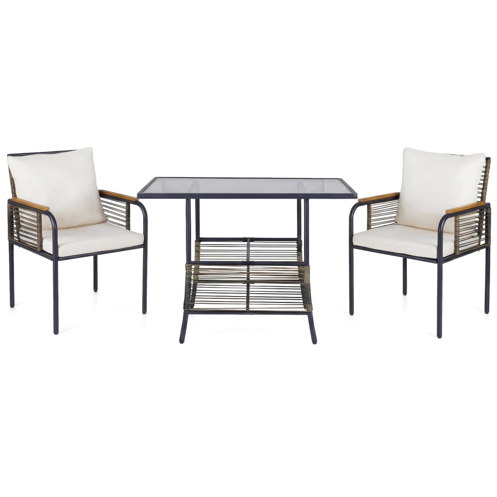 Set bistro vimini 3 pezzi rattan tavolo rettangolare sedie-Set pranzo esterni salvaspazio cuscini patio balcone veranda Bianco
