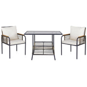 Set bistro vimini 3 pezzi rattan tavolo rettangolare sedie-Set pranzo esterni salvaspazio cuscini patio balcone veranda Bianco