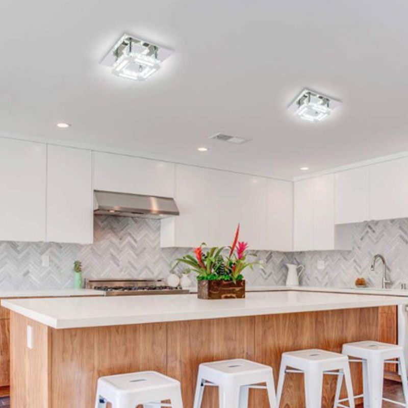 Lampada Da Soffitto Cristallo Plafoniere Led 8w Quadrato App406-c