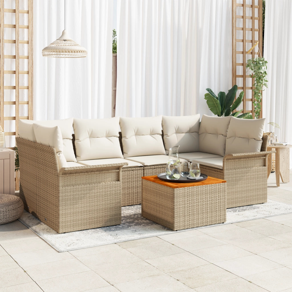Set di divani da giardino 7 pezzi con cuscini Beige Polirattan Acacia