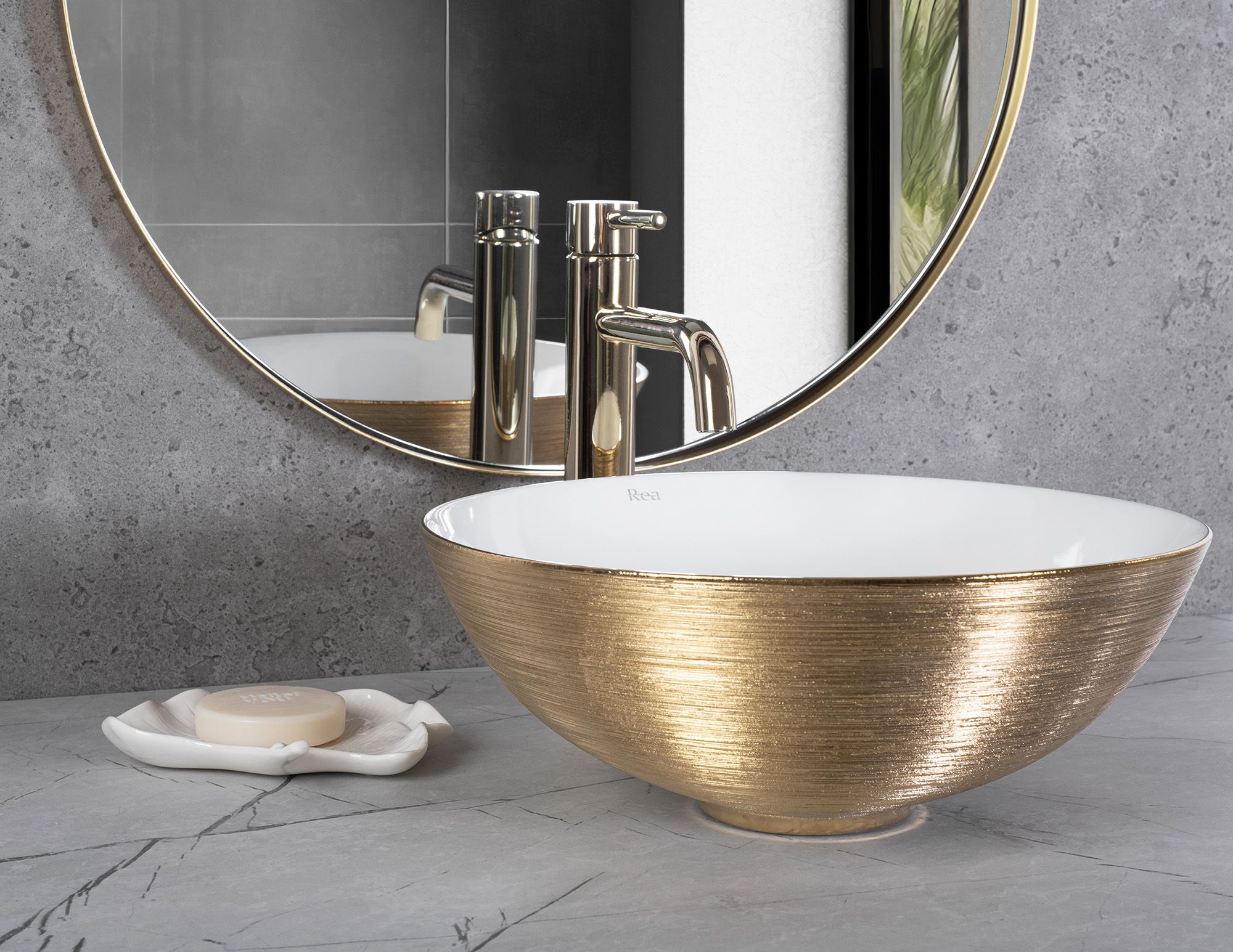 Lavabo Da Appoggio Rea Stella Gold Brush / White