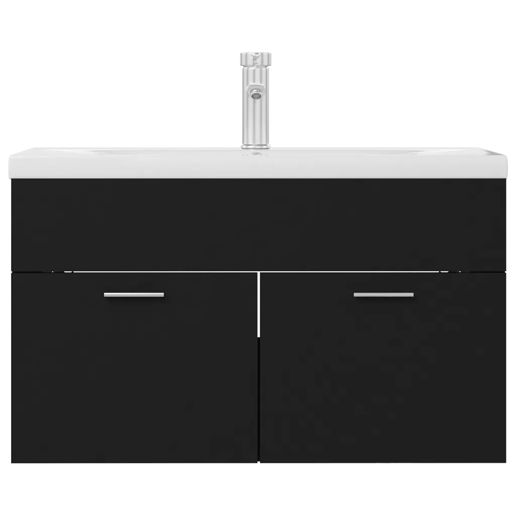Mobile con Lavabo | Armadio Lavabo Integrato Nero in Legno Multistrato
