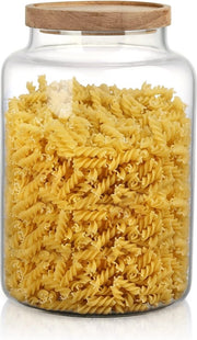 Contenitori di Stoccaggio in Vetro Borosilicato 4,5L con Coperchio in Legno di Acacia; Set di 2 Contenitori di Stoccaggio per Biscotti, Avena, Farina, Muesli