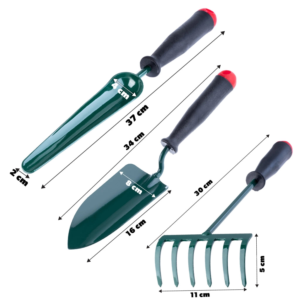 Set di attrezzi da giardino KADAX 3 in 1: paletta per radici, pala, rastrello