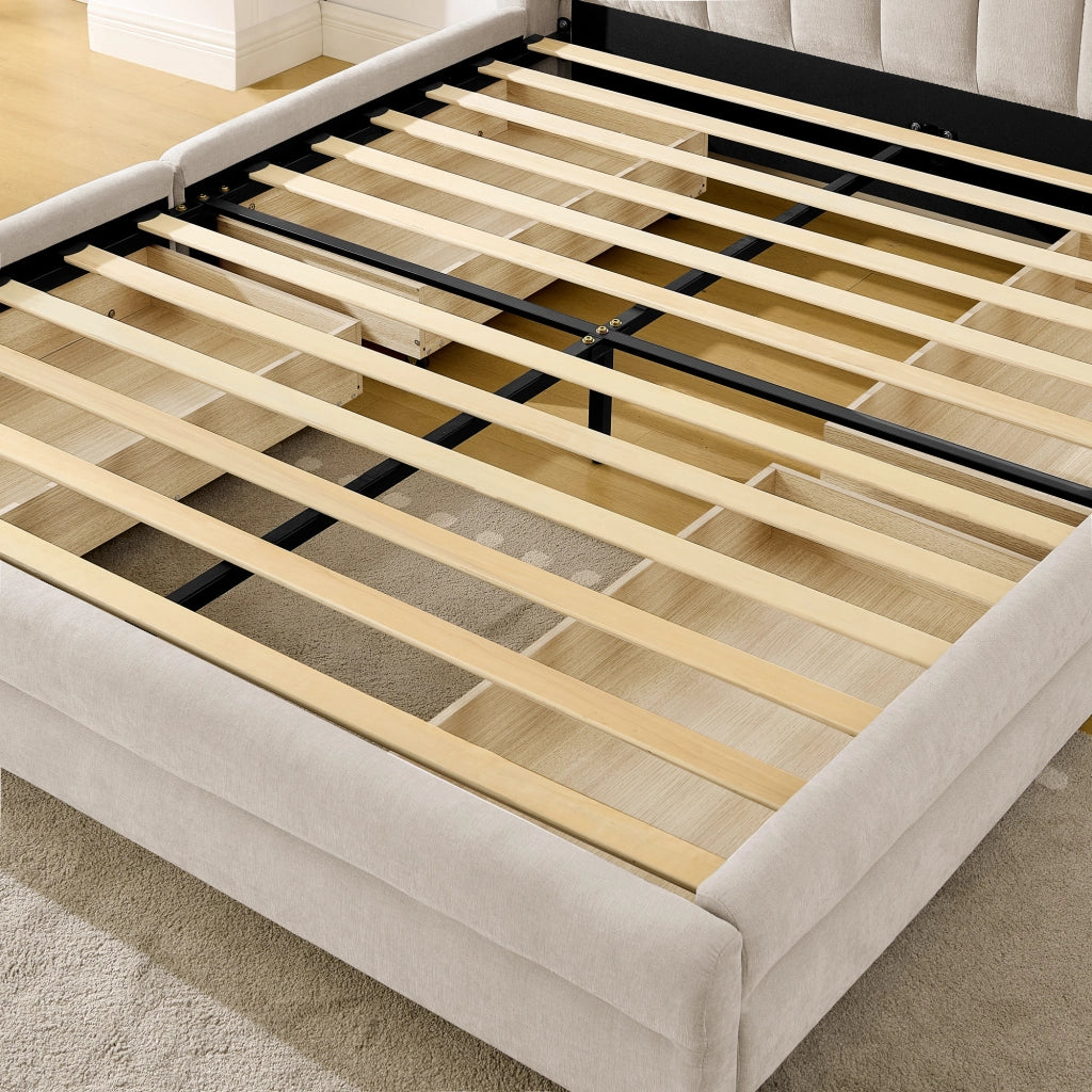 Letto Matrimoniale Contenitore con USB ¨C MINIMAL ¨C Velluto Beige 160x200