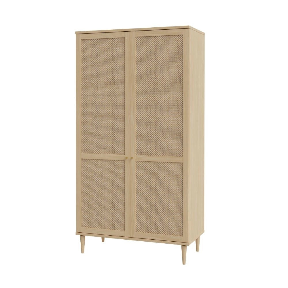 Armadio Livia 2 ante in rovere con dettaglio effetto rattan 110x52x208H